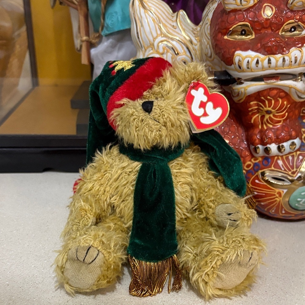 Ty Festive Bear with Green and Red Hat